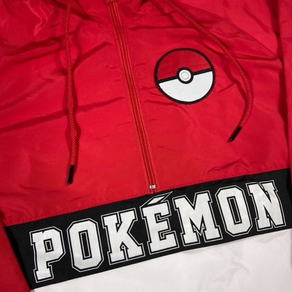 NEW Pokemon Trainer Half-Zip Hooded Anorak Windbreaker Jacket Red White Size SM - Picture 8 of 8
